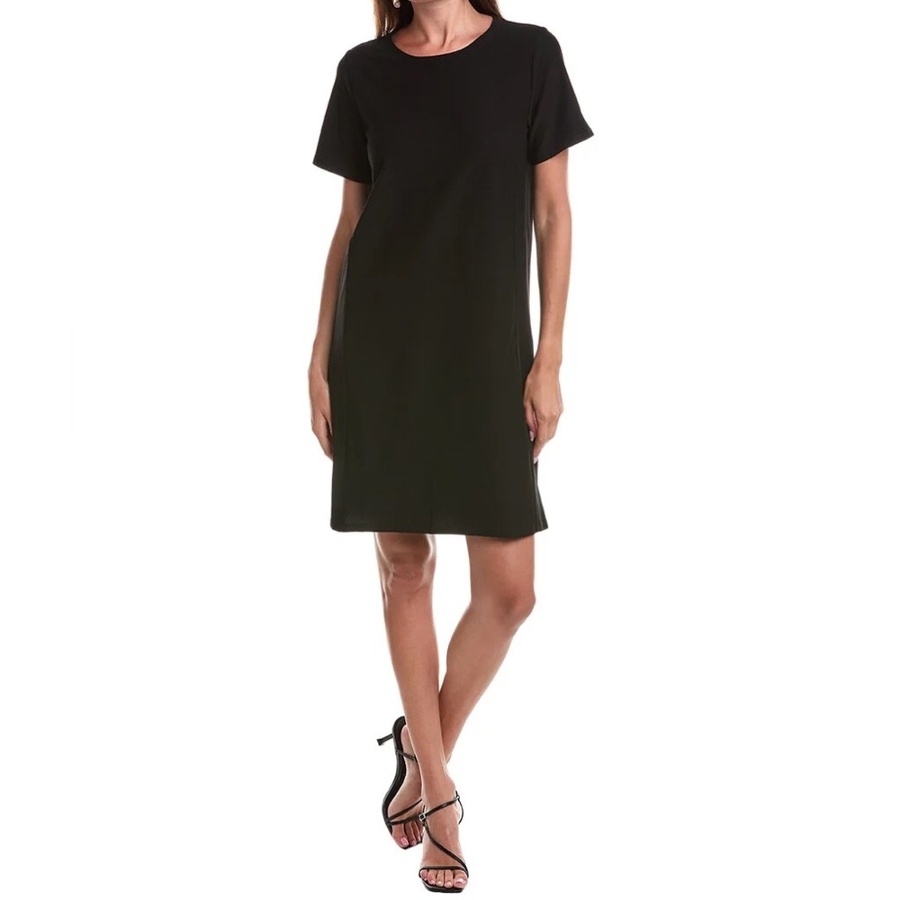 Eileen Fisher Black Jewel Neck Short Sleeve Mini Dress w/ Pockets — Size S/P